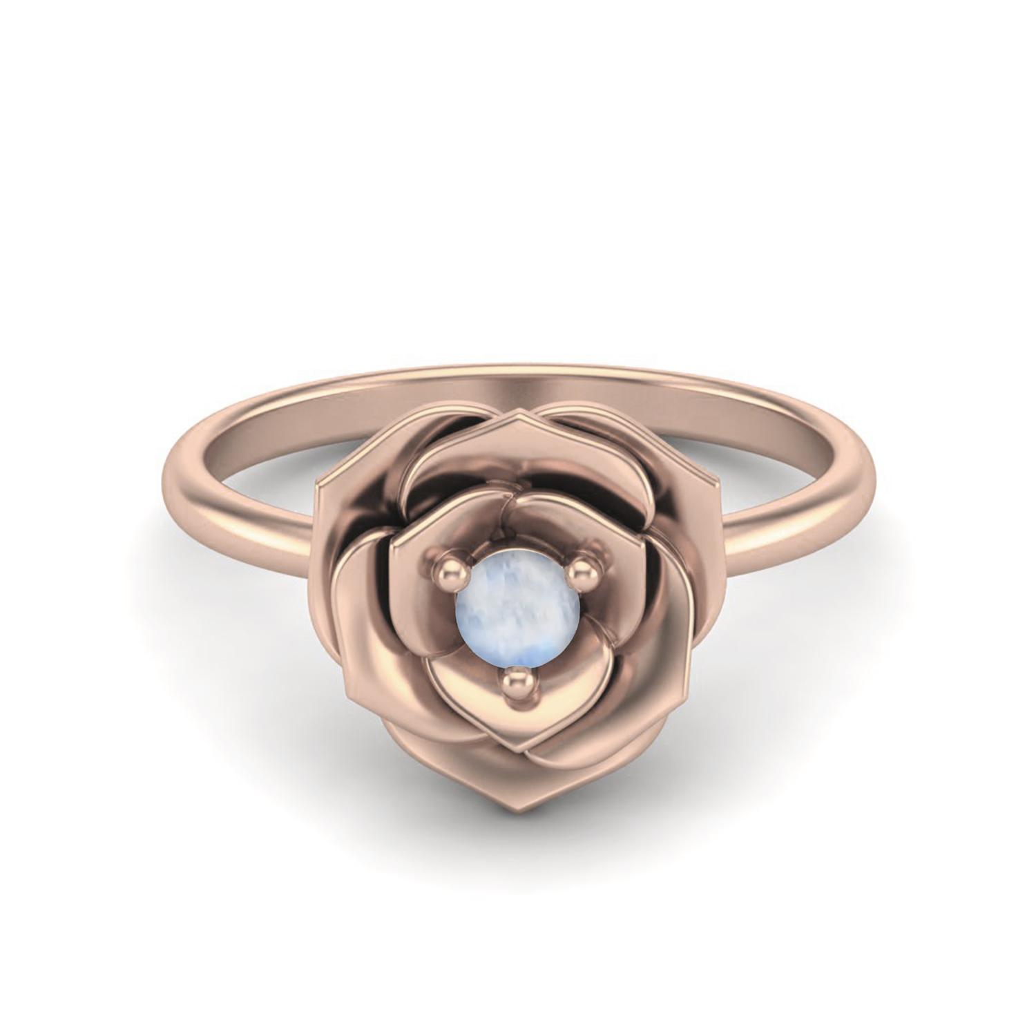 925 Sterling Silver Rose Vermeil 3 MM Round Moonstone Blossom Rose Flower Women Wedding Ring 12 ярко-розовый