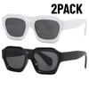 2PCS New Fashion Black Small Rectangular Thick Frame Sunglasses for Men and Women Rectangular Summer Wear Outdoor Travel Shades
