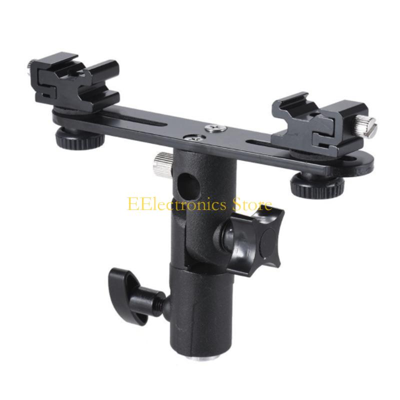 B03C DSLR Dual Flash Bracket 2-Hot Shoe Mount Speedlight Stand Umbrella Flash Holder