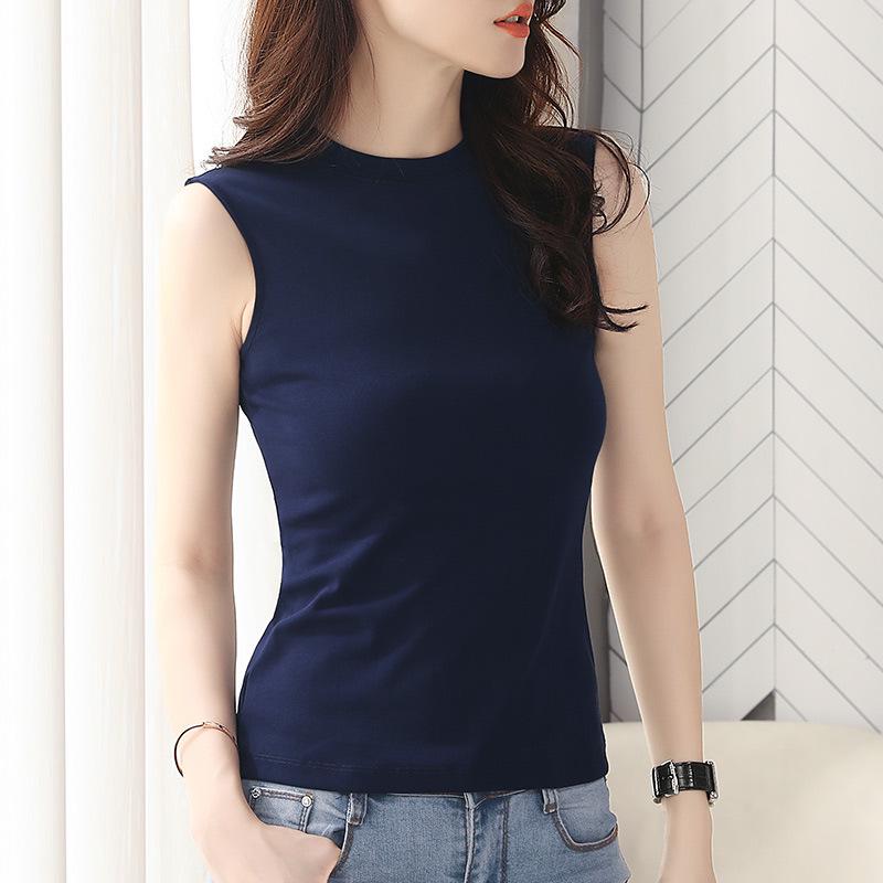 Damen Ärmelloses Baumwoll-Camisole mit hohem Kragen - Slim Fit Sommer 2022 Trend