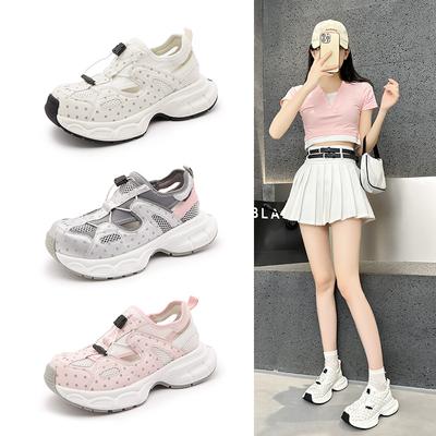 Thick-soled Breathable Hollowed-out Dad Shoes Women's New Summer Lightweight Foot-covering Sports Shoes Versatile Single-net Casual Shoes