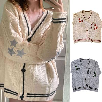 Cardigans soltos de inverno femininos com bordado de estrelas Tay Vintage Y2K Streetwear Outono Top de manga comprida com botões simples Suéteres de malha Swift