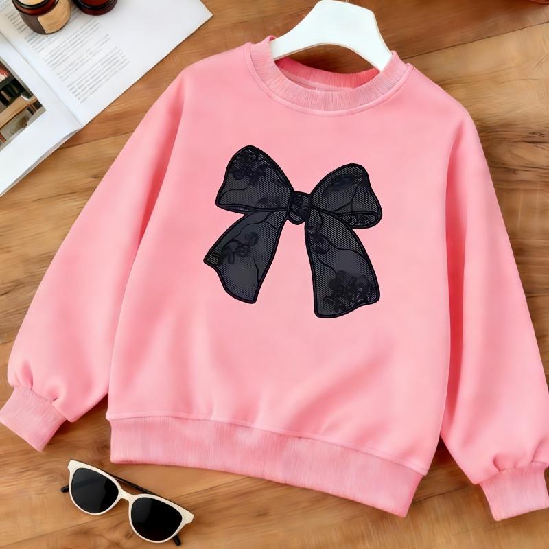 Kids Crewneck Sweatshirt, Cute Black Lace Bow Print