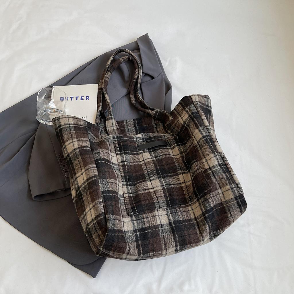 Plaid Canvas Casual Totes Women England Style Strips Shoulder Bags Large Capacity Cloth Shopper Bags Korea Style Cott Packages