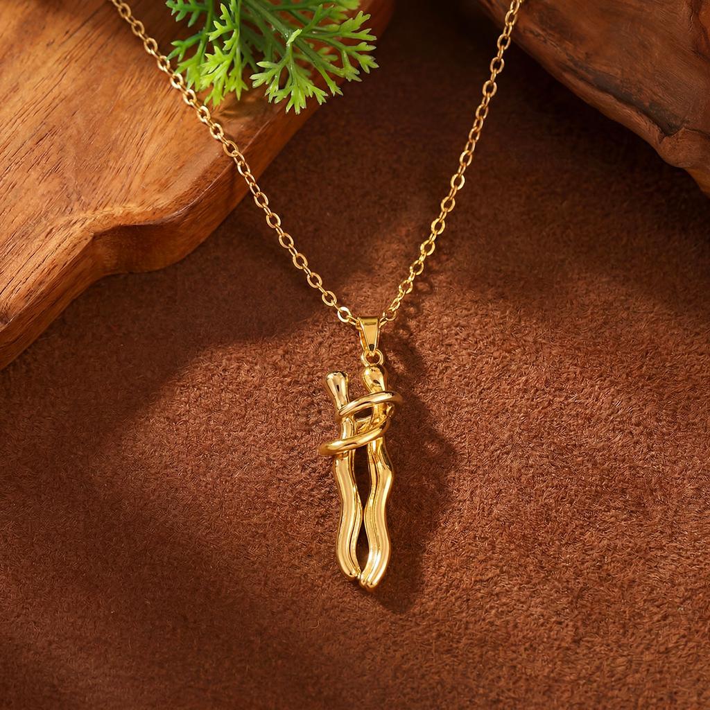 Necklace: Boys and Girls Hugging Each Other. Couple's Double-color Necklace. Minimalist and Niche Design. Unique Collar Chain.
