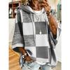 Karomuster Patchwork Kapuzenpullover, Damen Europäisch und Amerikanisch Sieben Viertel Ärmel Lässig Lockerer Hoodie