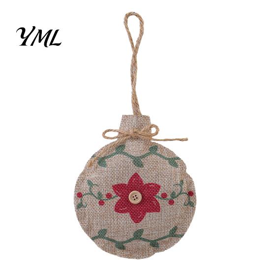 Farmhouse Christmas Stocking Ornaments Burlap Ornaments, Rustic Linen Fabric Hanging Decoration, Tree Ball Vintage Style Xmas Decor Star Shaped