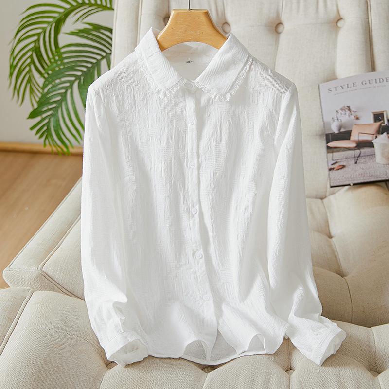 

Розовая вышитая рубашка женская с длинным рукавом новая приталенная вышитая кофта чистый хлопок базовая рубашка женская M белый