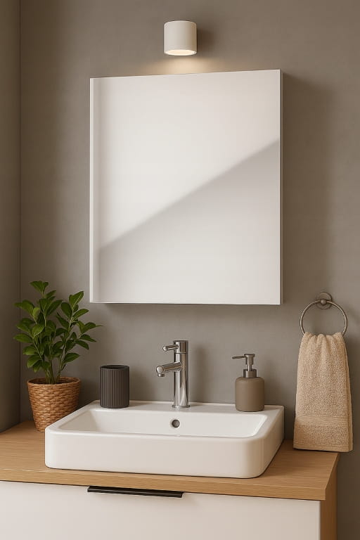 Narrow Wall Bathroom Cabinet with Mirror, 60x50x15cm, Oak Craft, Salsa