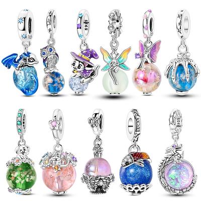 Copper Luminous Elf Flower Fairy Cat Owl Dragon Glass Pendant Fit Original Bracelet Diy Jewelry Original Design