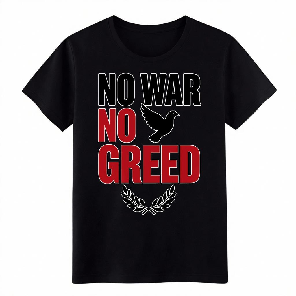 No War No Greed" Peace Dove Anti-War Protest Graphic Cotton Short Sleeve T-Shirt