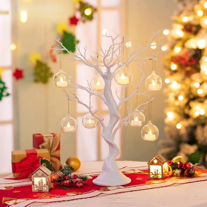 6/12Pcs Ball Hanging Glass Vases with LED Candle Terrarium Hanging Tealight Holder for Wedding Home Party Tree Decoration
