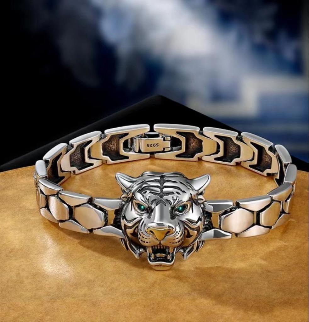 Papas High-End Original Design Tigerkopf Armband für Männer, Personalisiert und Dominant, Gewebtes Retro-Armband, Für den Freund