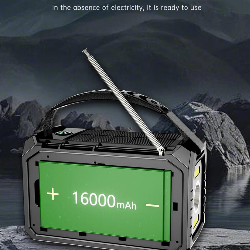 Utendørs Overlevelse Værradio AM/FM/WB NOAA Solcelle Håndsveiv Oppladbar Powerbank Bluetooth-kompatibel Høyttaler SOS-alarm