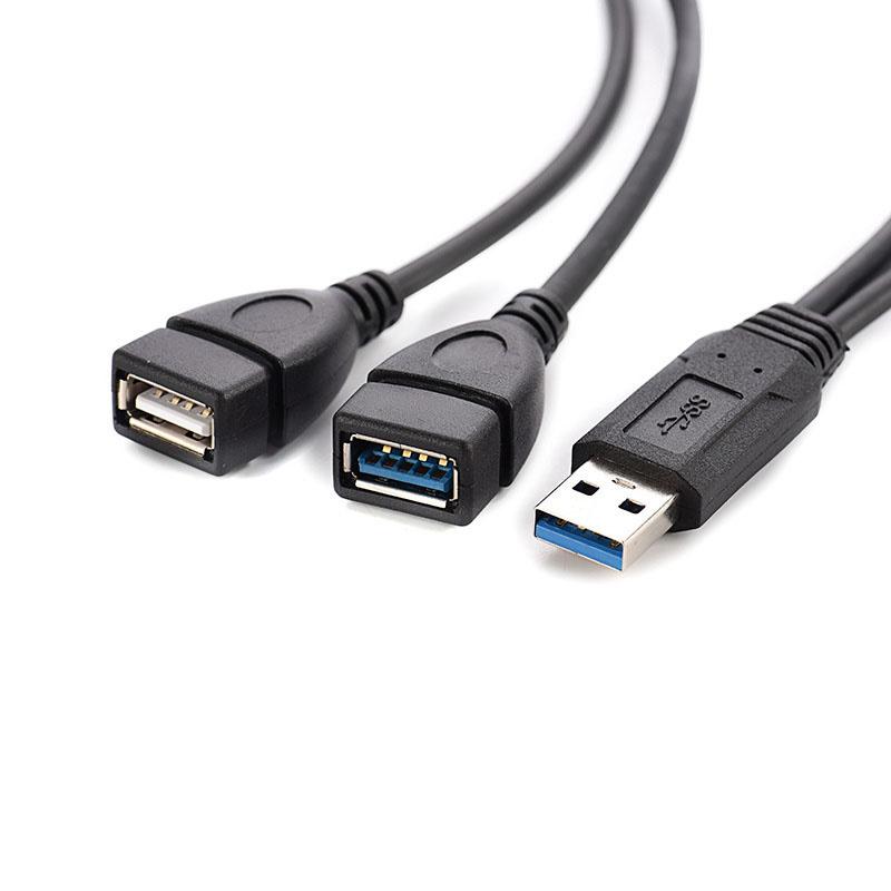 USB 3.0 A 1 Stecker auf 2-Wege-Dual-USB-Buchse Datenlade-Hub Netzteil Y-Splitter USB-Stromkabel Verlängerungskabel