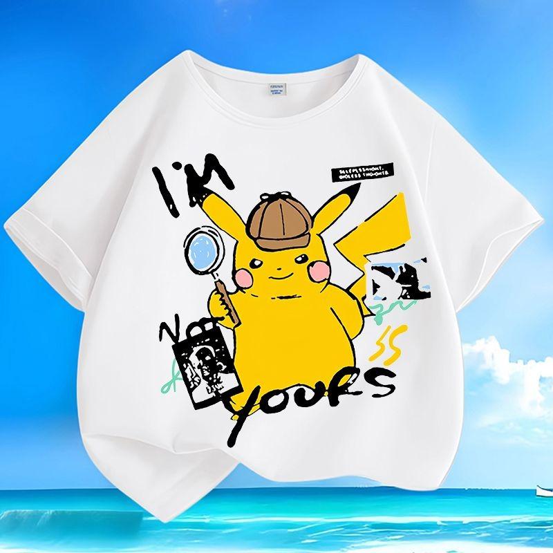 Summer Pikachu Pokémon Kids T-shirt Wrinkle-free Machine Washable Loose Short Sleeve Tops