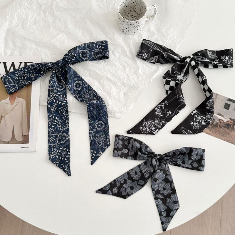 Cashew Flower Silk Scarf Long Strip New Multi-functional Double-layer Strap Neck Small Scarf Streamer Belt Braided Hair Belt
