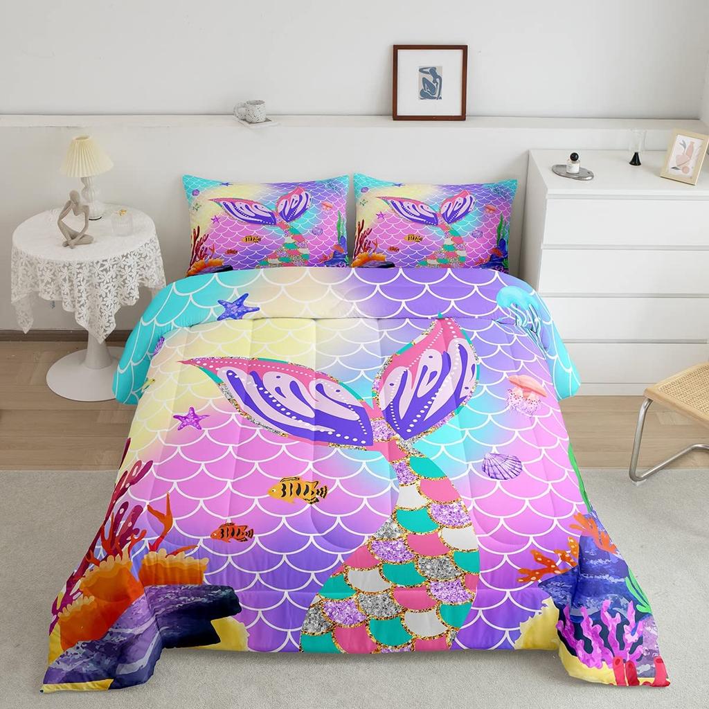 Butterfly Dream Catcher Comforter Set for Kids Teens Girls, Mandala Feather Bedding Down Comforter Twin Size, Bohemian Duvet Insert, Galaxy