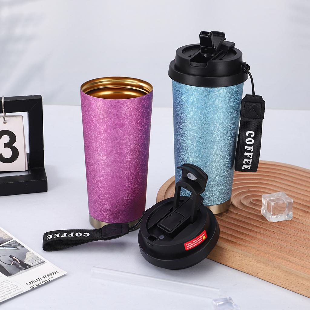 New Stainless Steel Coffee Cup High Appearance Level Double Drink Thermos Cup Will Carry Rope Double Gift Cup