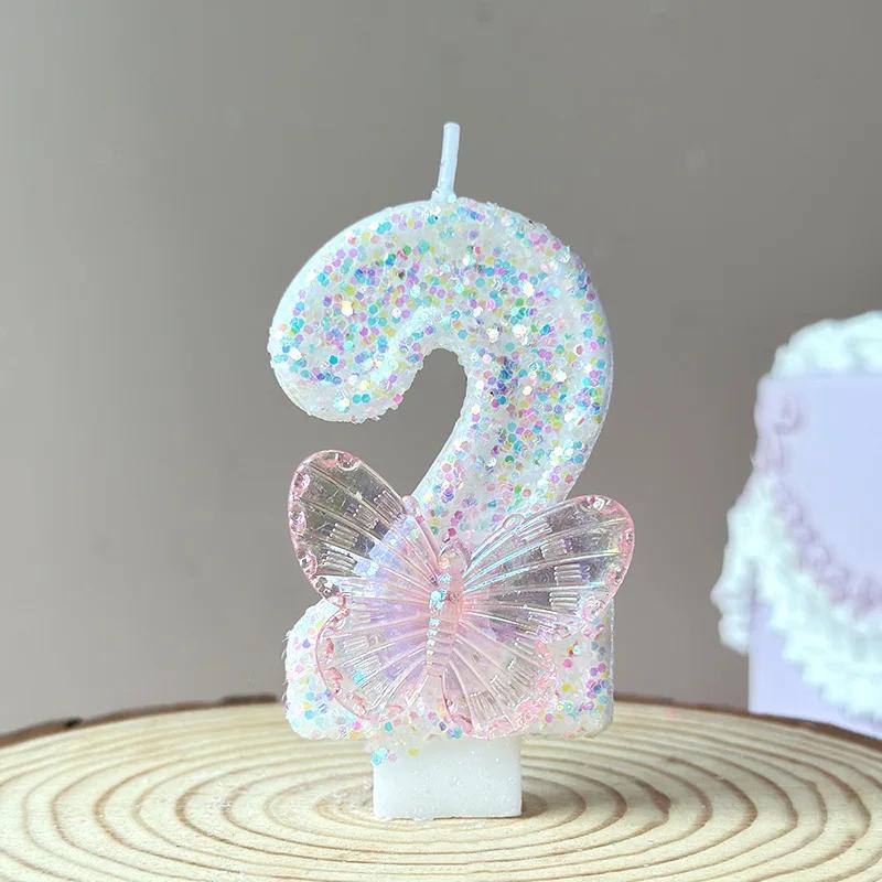 Butterfly Digital Candle Number 0-9 Colours Pink Candle Birthday Candle Cake  Creative Birthday Wedding Party Decor
