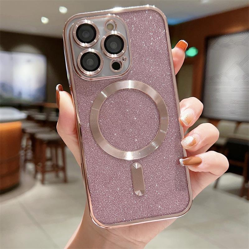 Suitable for Apple IPhone16 Electroplated Magnetic Glitter Phone Case 14Promax Transparent Color 15 Anti-drop Protective Case