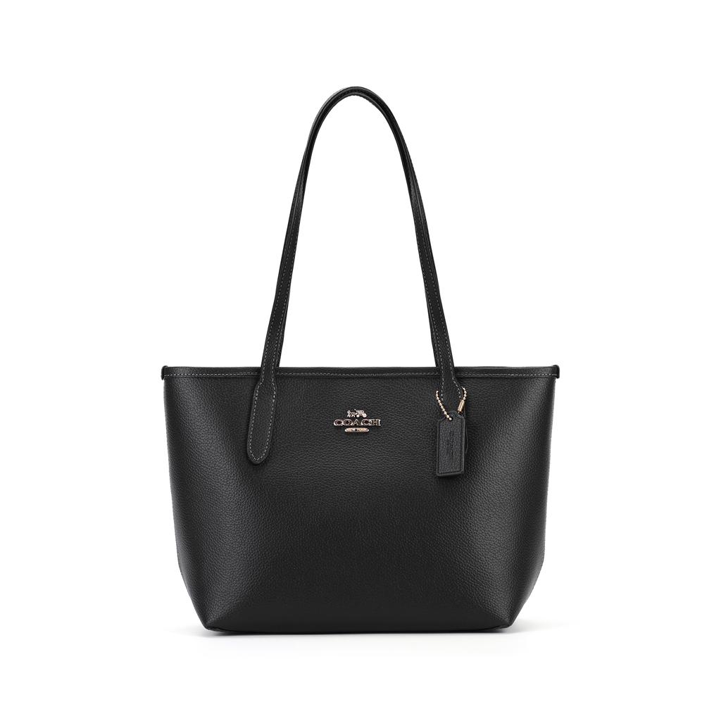 Coach City 23 Metal Logo Buckle Closure Leather Tote Bag Women Tote Bags Black CT859-IMBLK