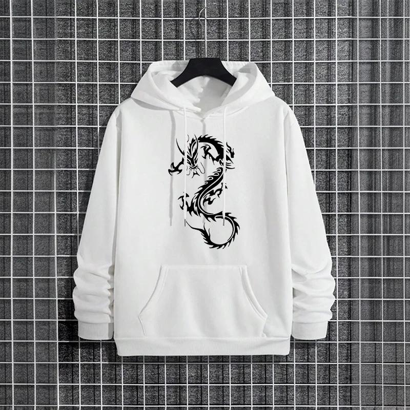 Mens Urban Hoodie 2025 New Chinese Dragon Print Streetwear Fashion Hooded Sweatshirt Male Trendy Casual Wear Autumn Winter Style