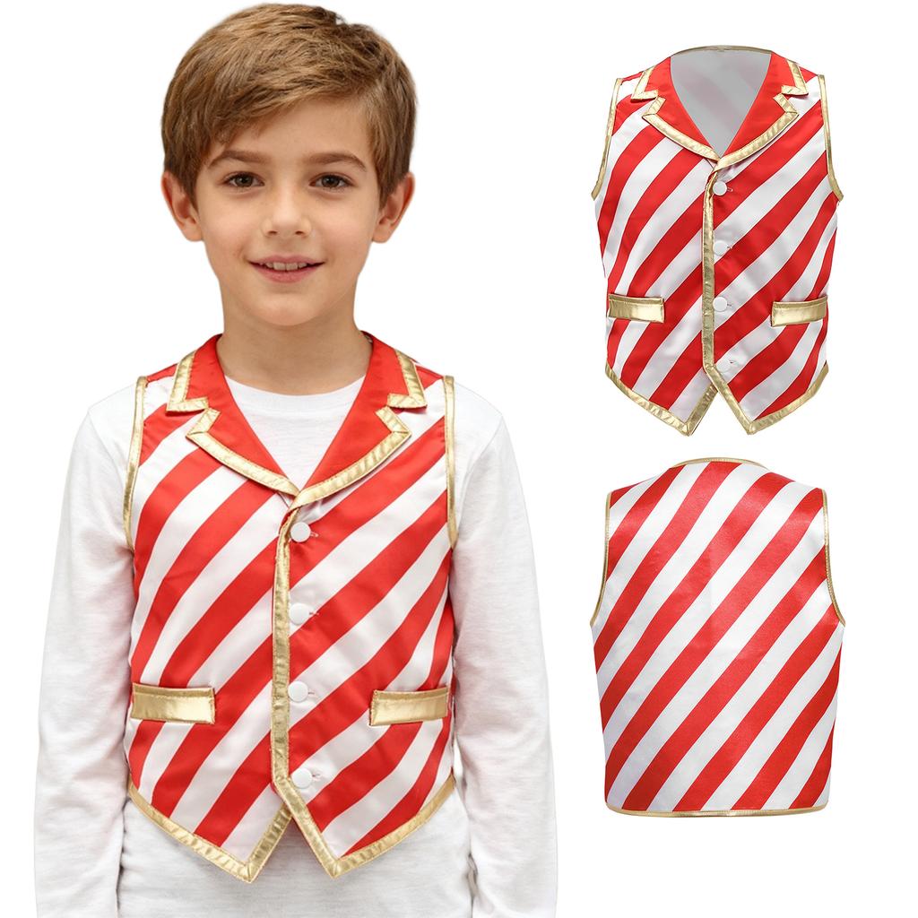 Children's Xmas Costume Vest Candy Cane Striped Sleeveless for Christmas Theme Party