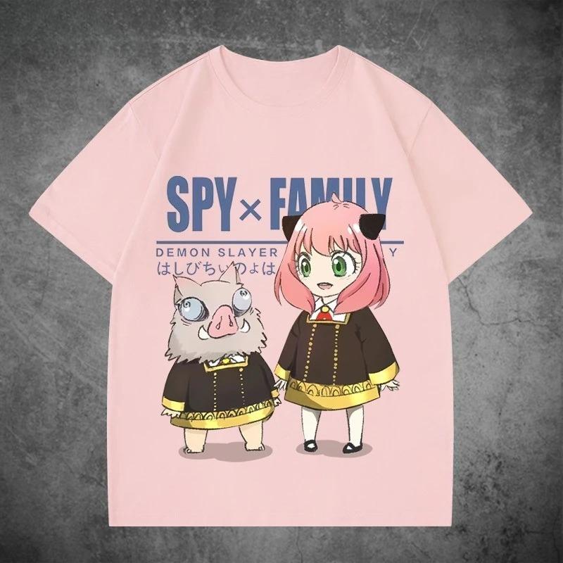Spy x Family × Demon Slayer Anya & Inosuke Crossover Parody Graphic T-Shirt White Unisex Casual Anime Streetwear T-shirt