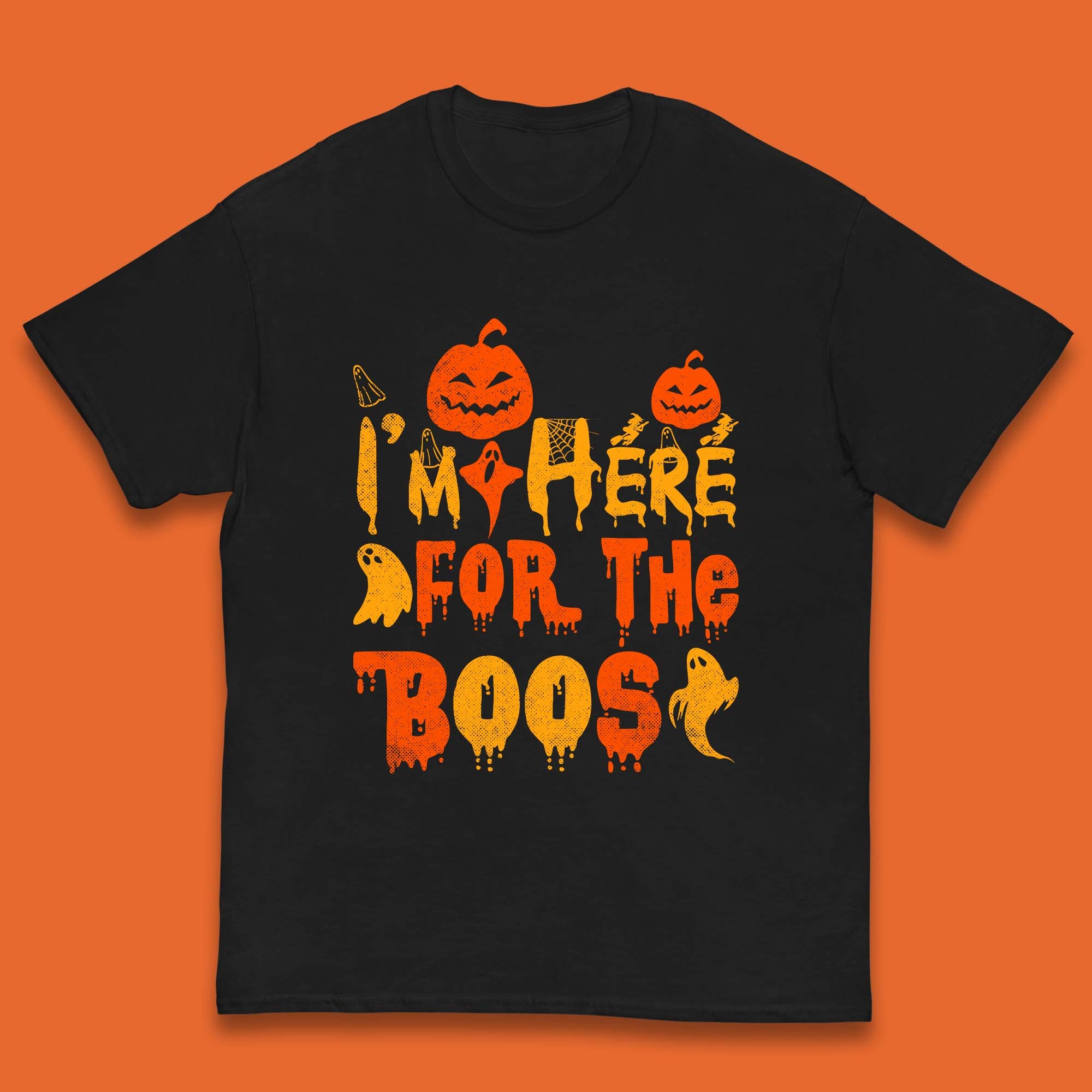 

I m Here For The Boos Halloween Pumpkin Ghost Horror Scary Kids T Shirt 120