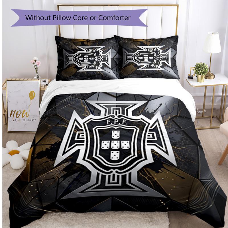 Portugal Football Printed Bedding 3 Piece Set Cozy Breathable Bed Cover Set As Housewarming Holiday Gift