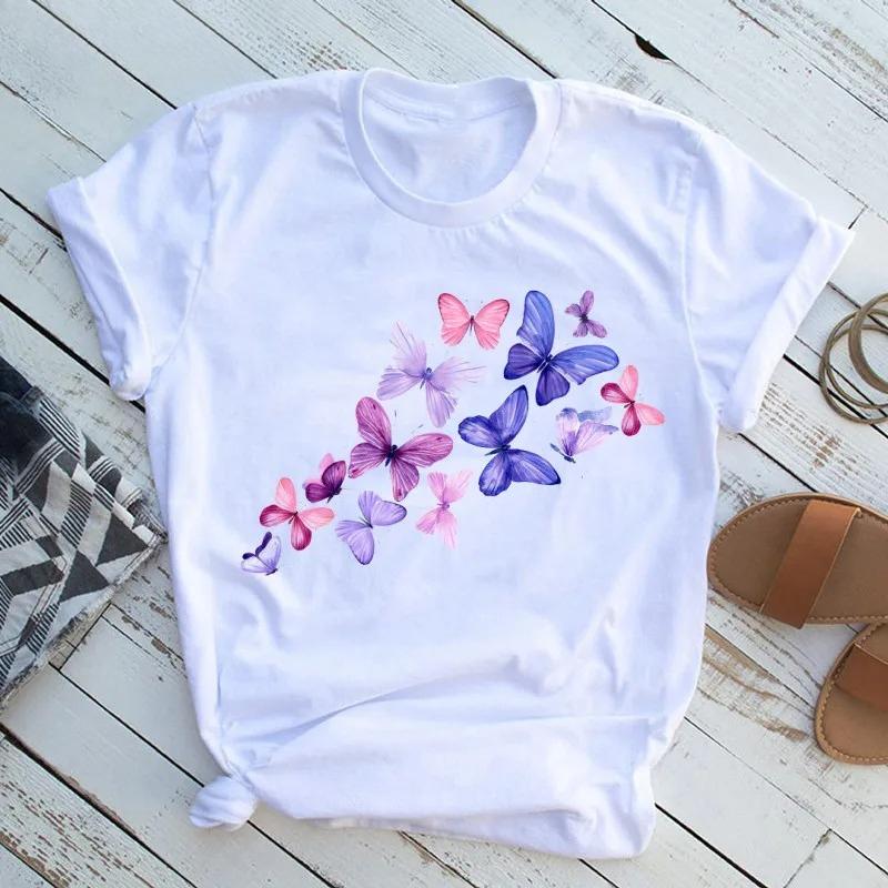 Unisexs Butterfly Tree Print Harajuku TShirt Round Neck Top Short Sleeve Casual Summer Tee ShirtDrop Ship