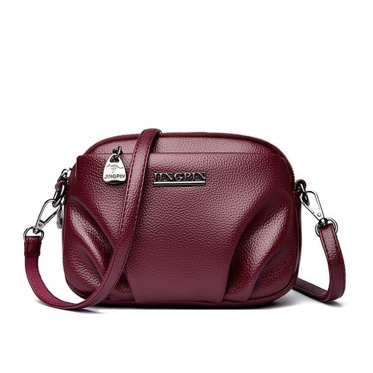 Lychee Pattern Soft Leather Messenger Bag Female