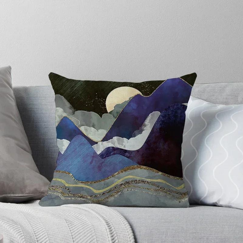 Watercolor Landscape Pattern Throw Pillow Cover With Short Plush Print Living Room Sofa Decoration Cushion Cover Pillow Covers