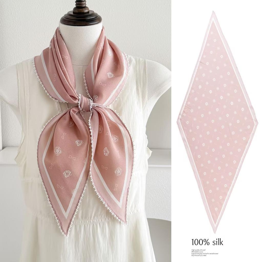 Spring new retro 111 mulberry silk silk scarf fashion temperament silk double crepe lace rhombus scarf accessories