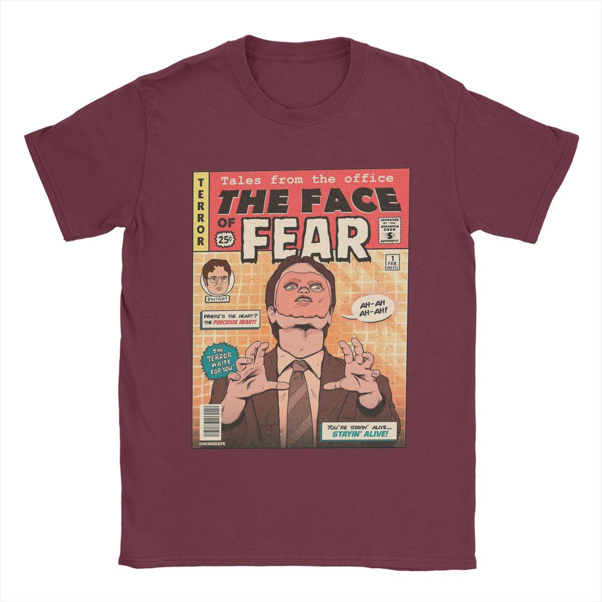 

Мужские футболки The Office Face Fear Dwight Fun Футболки из чистого хлопка с коротким рукавом Футболка с круглым воротником Одежда Новое поступление S бордовый