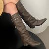 Fashion Pointed Toe Buckle Strap Women Knee-High Boots Street Style Thin Low Heels Party Winter Ladies Shoes