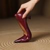New Women's Fashion Single Shoes with One Foot, Solid Color Pointed Small Leather Shoes, Medium Heel, Large Size, Leather, Fine Heel, Low Top, Shallow
