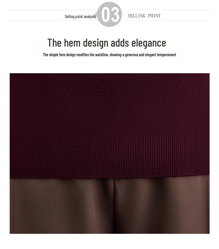 Elegant Knit Sweater for Middle-Aged Women - Autumn/Winter Solid Color Base Layer
