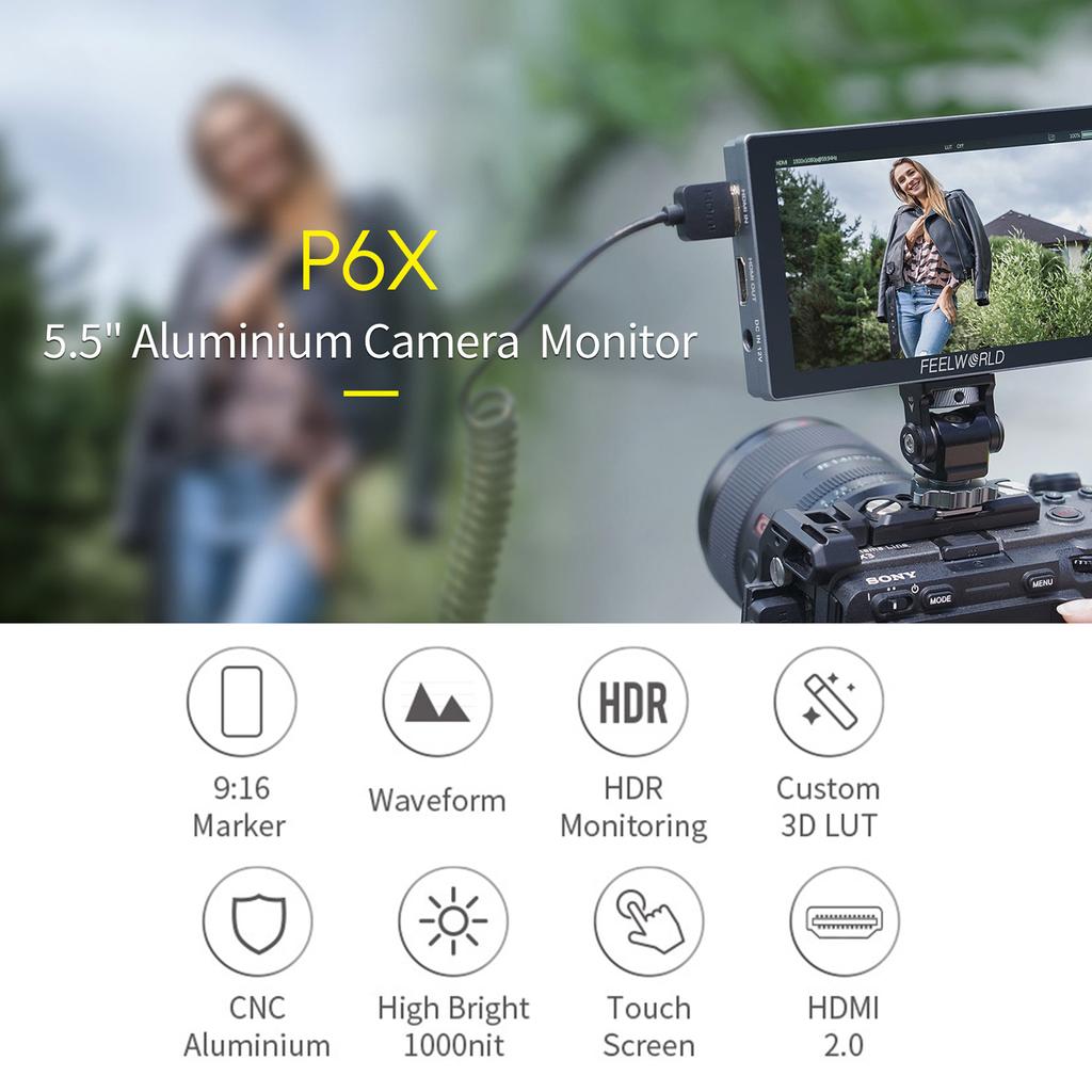 FEELWORLD P6X 5.5 Inch DSLR Camera Field Monitor Aluminum Alloy Video Monitor Touch Control Panel 4K HDMI Input Output