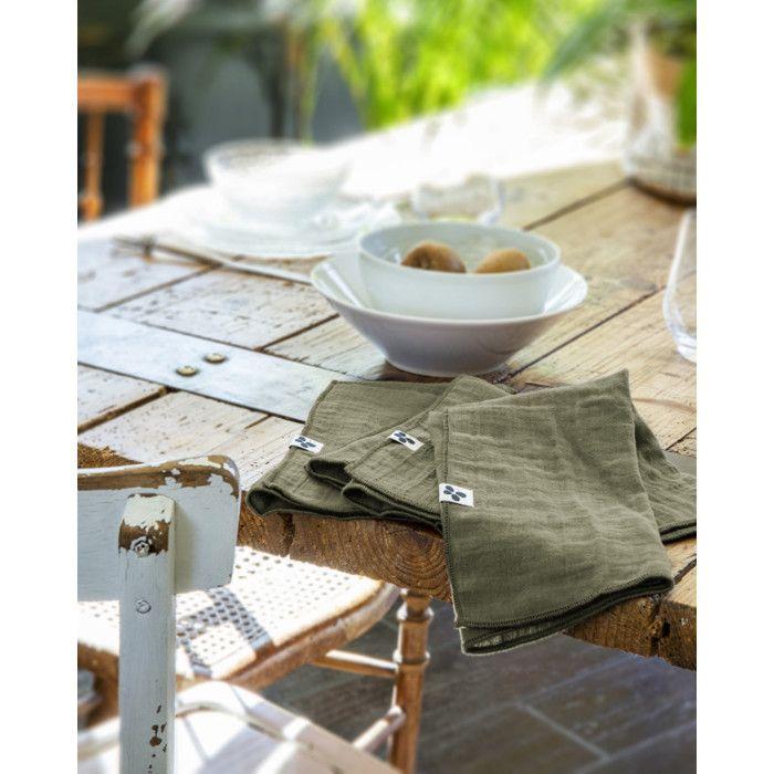 Lot de 3 serviettes de table "Gaïa" 40 x 40 cm "Gaze de Coton" - Gaïa Romarin