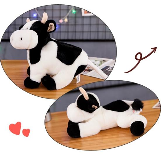 Realistic Plush Cow Toy Soft Stuffed Animal with Black & White Spots Cuddly Companion Birthday Gift for Boys Girls