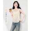 Fashionable and Versatile Round Neck Sleeveless Top with Heavy-duty Lace Embroidery Vest