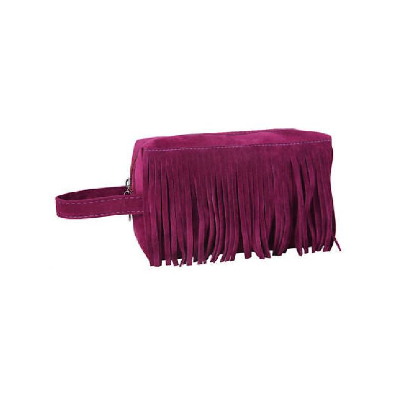 

Storage Makeup Bag Fringe Handbag Solid Color Large Capacity Square Bag Women винний