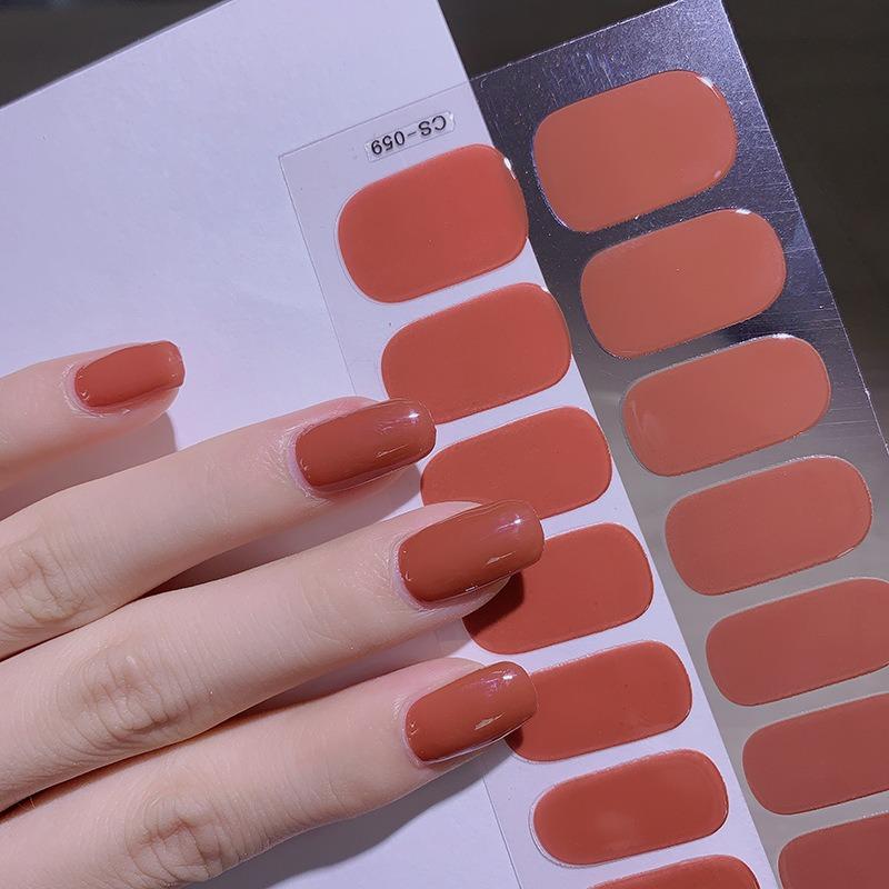 16Tips Transparent Semi Cured Gel Nail Patch Strips Pure Color UV/LED Baking Lamp Gel Nail Polish Wraps Full Cover Gel Sticker