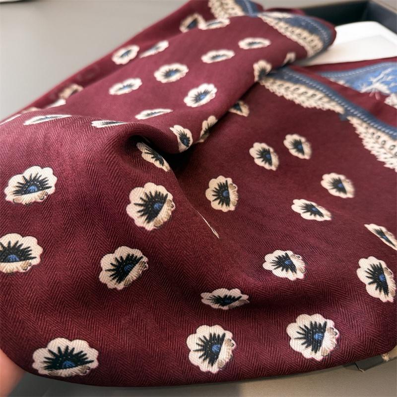 Fashion Herringbone Retro Cotton-linen Print Small Scarf Faux Velvet Headscarf Shawl Sun Protection Neckerchief for Women
