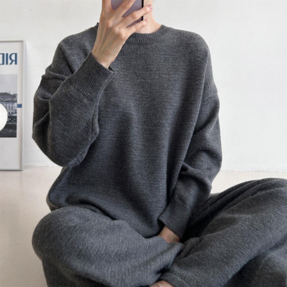 New Arrivals Open Run Women Round Neck Long Sleeve Knit Pants Set