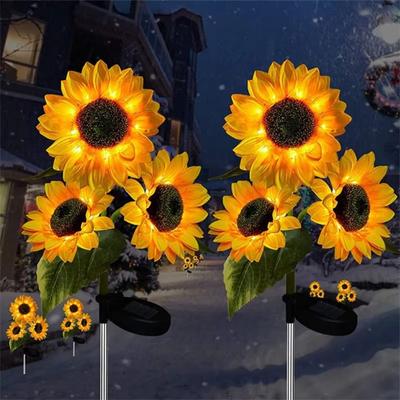 3 Heads Solar Sunflower LED Light Realistic Creative Landscape Lawn Lamp Waterproof Iron Solar Stake Light Patio Walkway