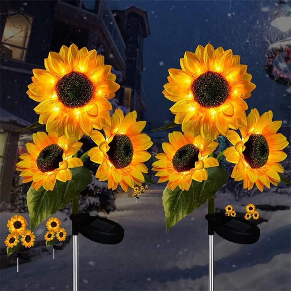 3 Heads Solar Sunflower LED Light Waterproof Creative Landscape Lawn Lamp Iron Ground Mounted Solar Stake Light Outdoor Use