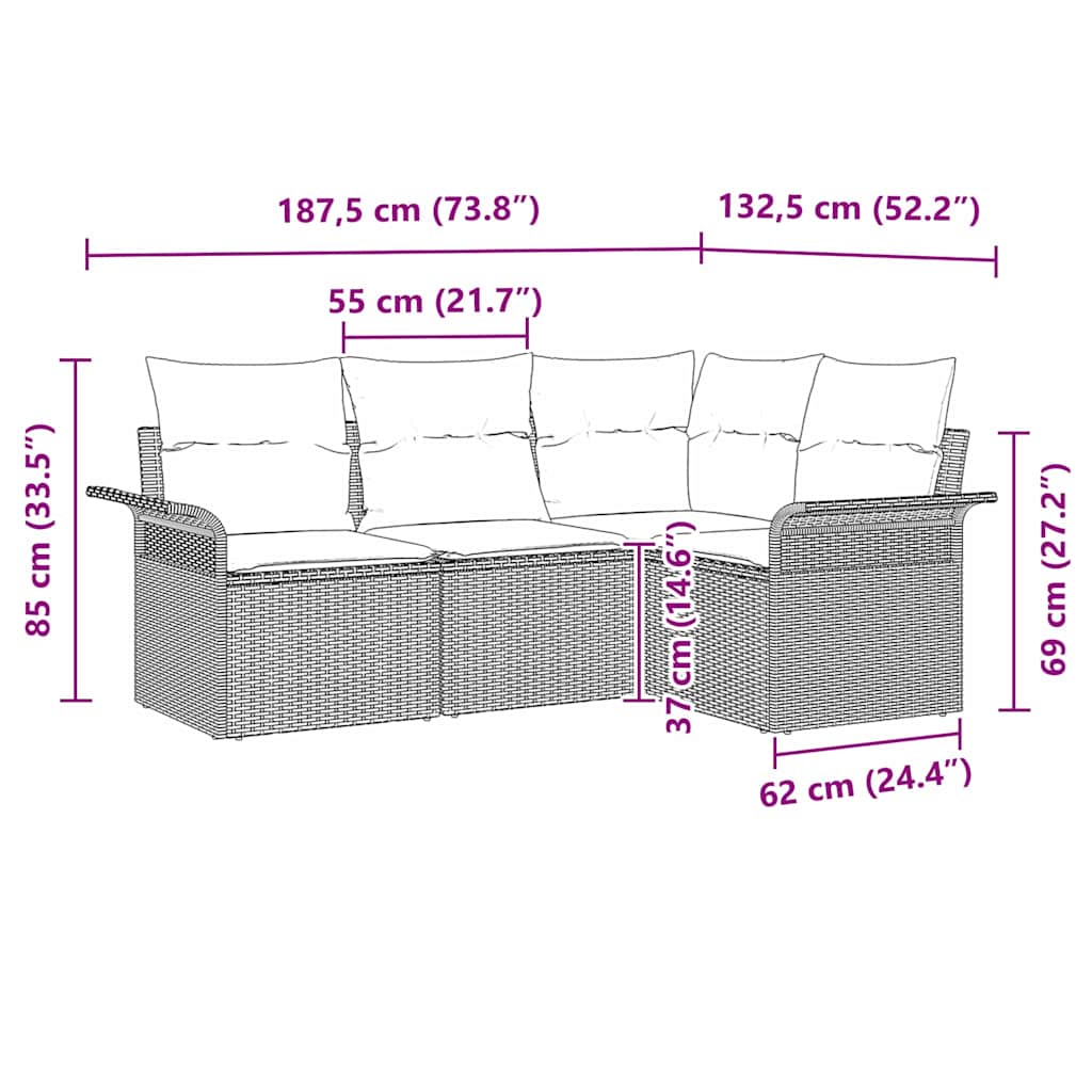 Garden Sofa Set with Cushions 4 Pcs Beige Poly Rattan